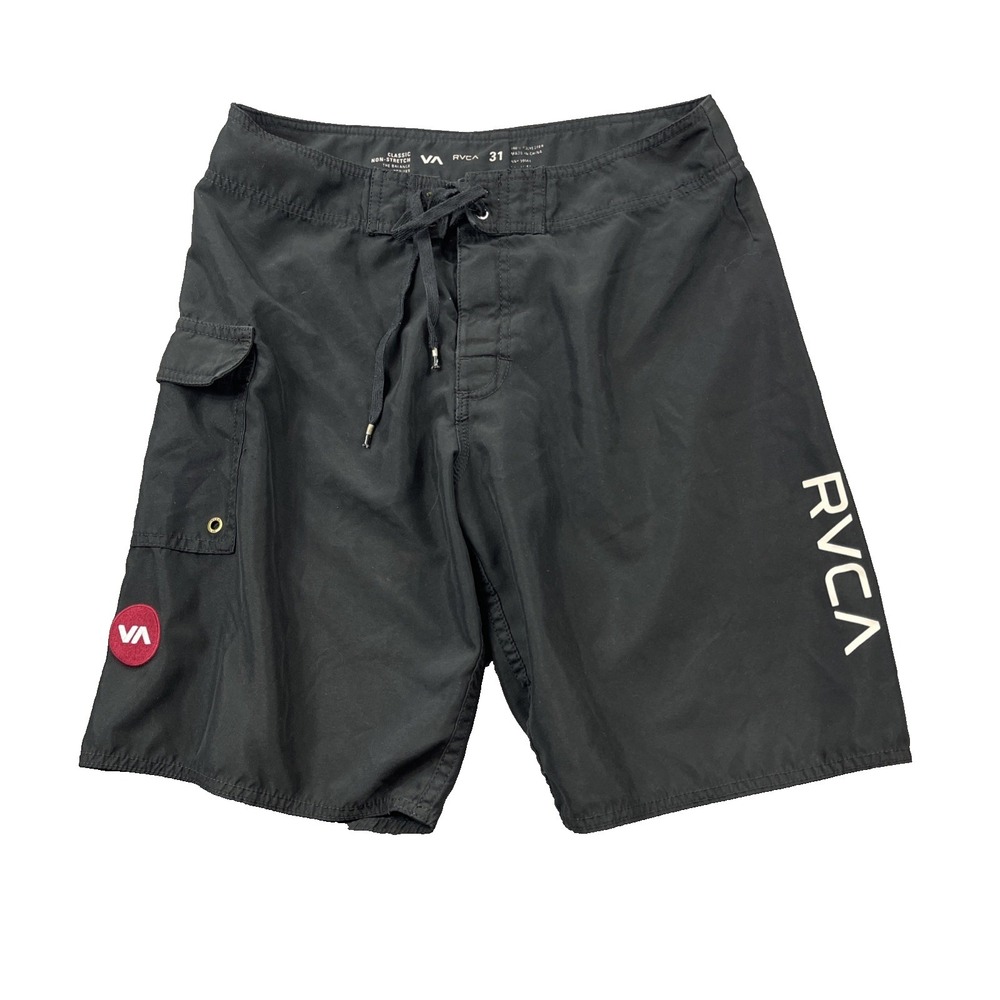 RVCA Board Shorts Mens 31 Black Pockets ANP PM Tenore Non Stretch Swim 10"